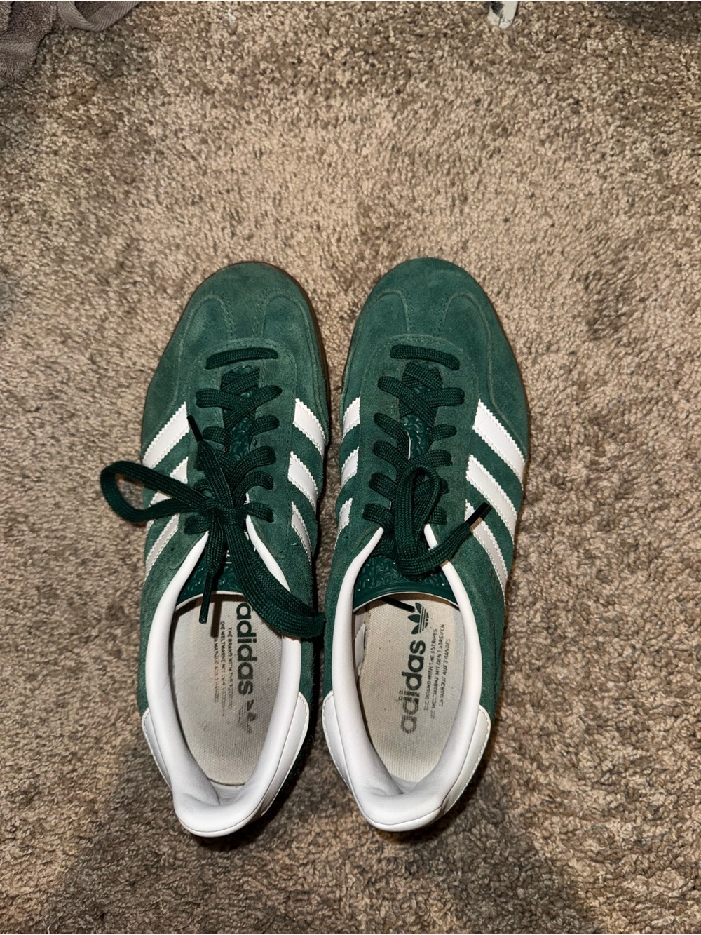 adidas Men's Dark Green Suede Sneakers with White Stripes